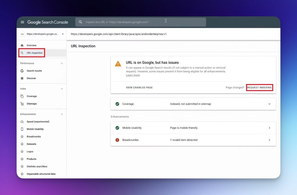 65c7c2a0513fa65203903380 google search console url inspect tool
