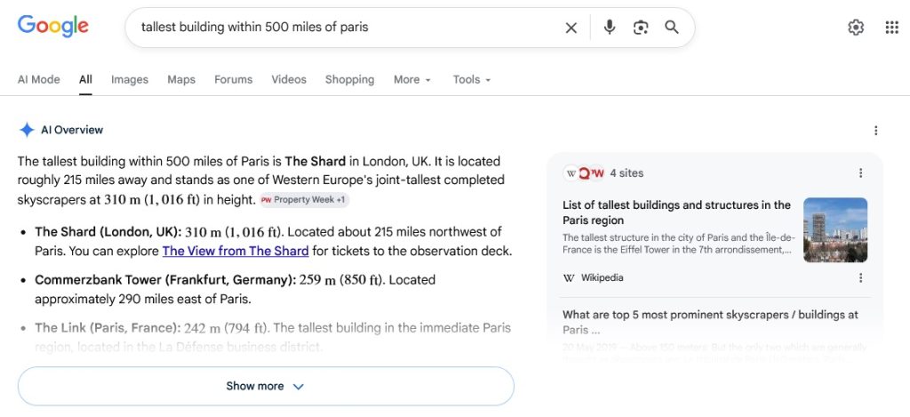 نمایی از قابلیت AI Overview در جستوجوی گوگل